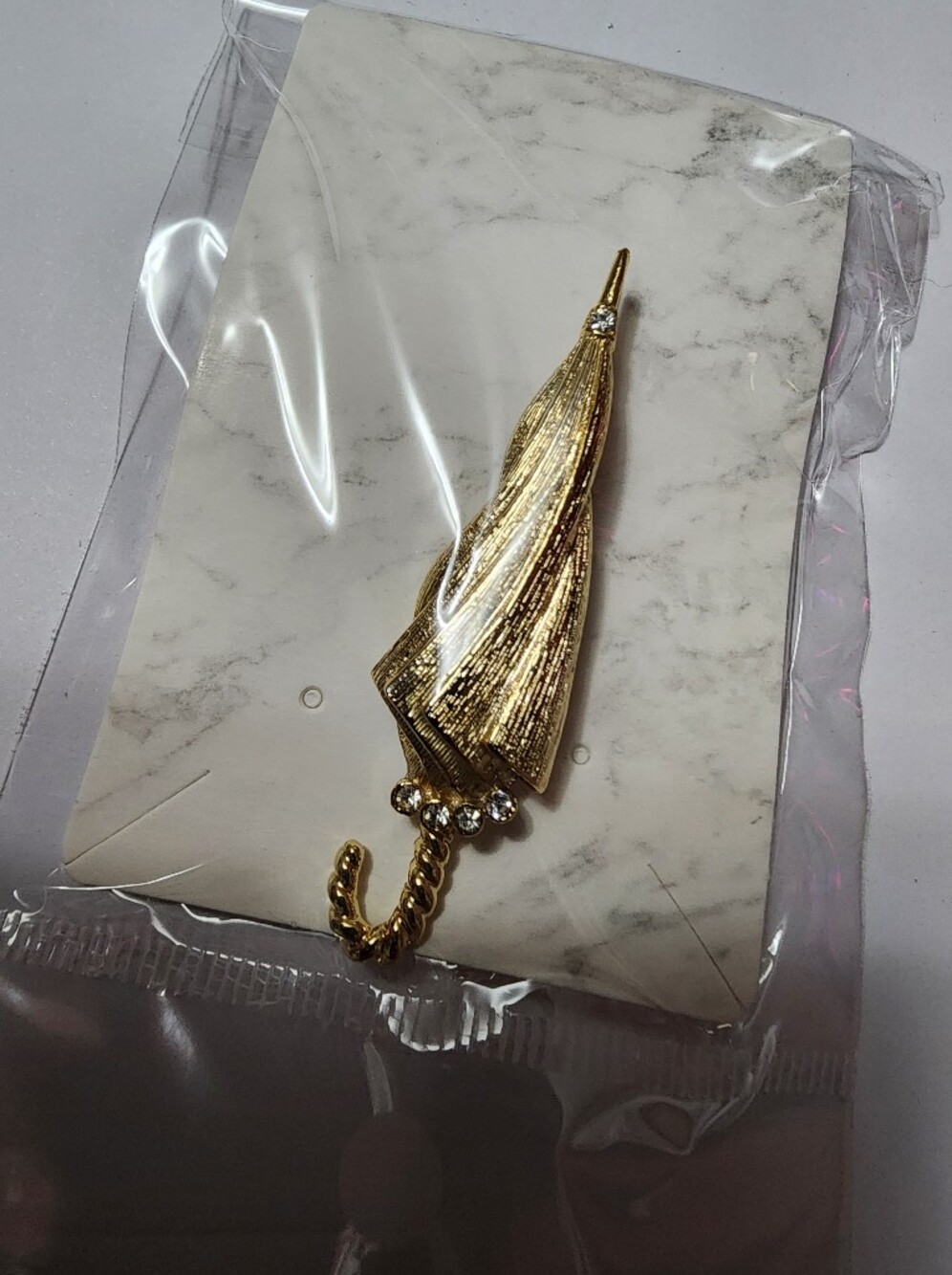 Gerrys Umbrella brooch PIN Victorian style Gold tone Rinestones